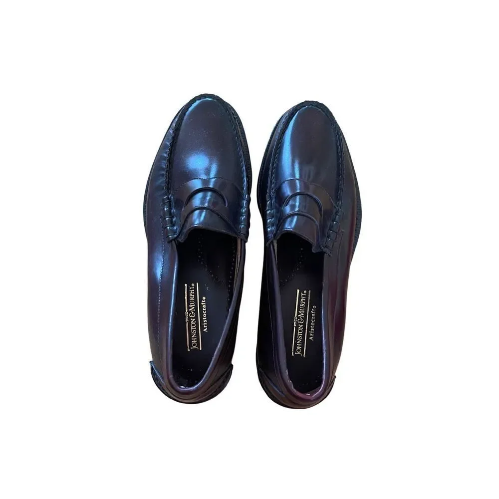 Johnston & Murphy Mens Brown Moc Toe Slip On Leather Loafer Dress Shoes Size 8